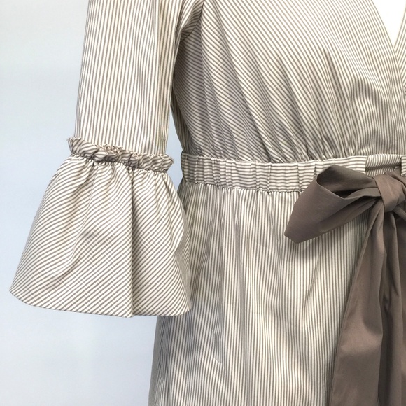BCBG MAXAZRIA Sand Stripe Bell Sleeve Dress XXS - Picture 3 of 13